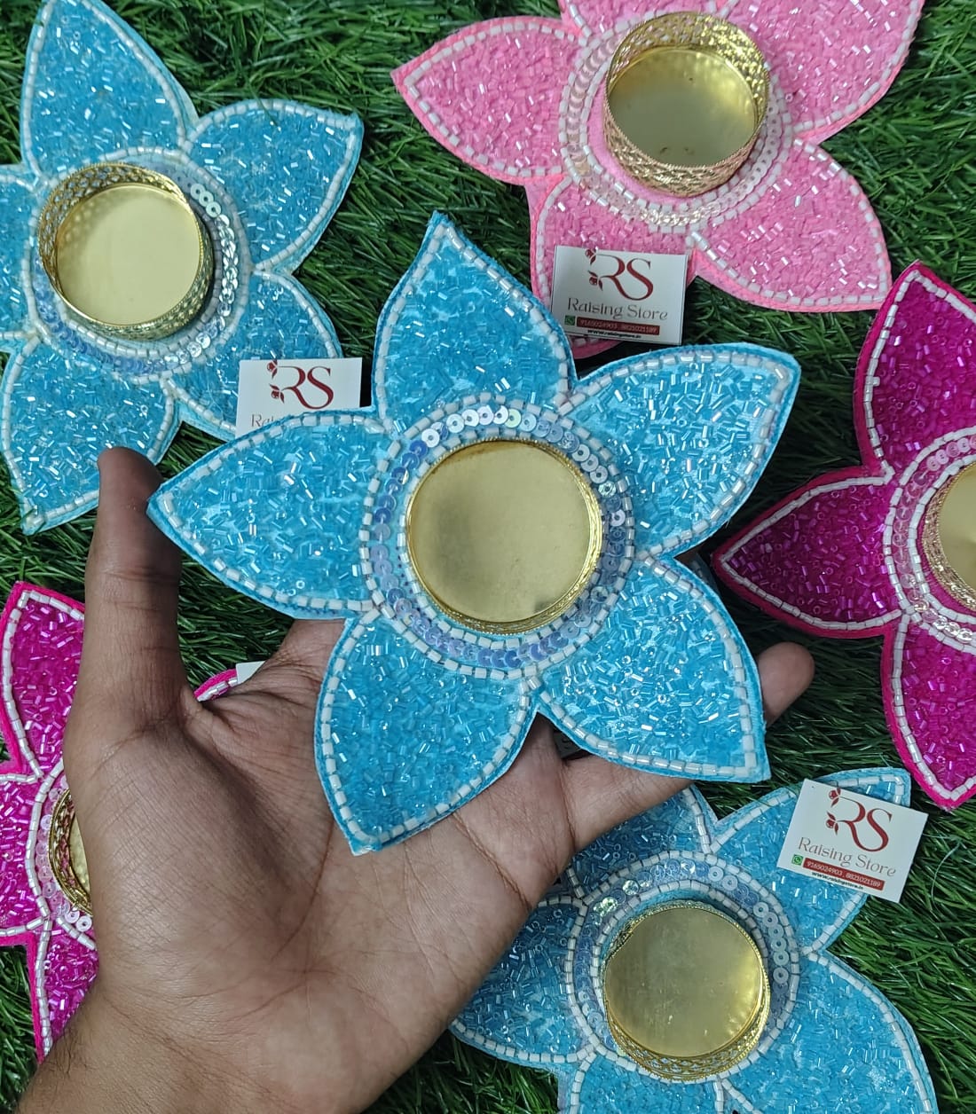 Beaded Flower Tealight Pack of 6