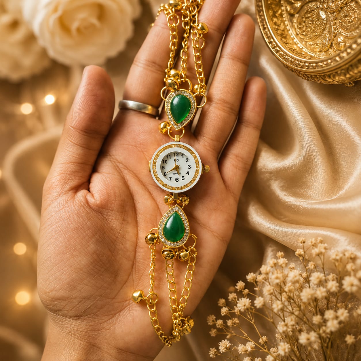Premium kashmiri watch with green dimond