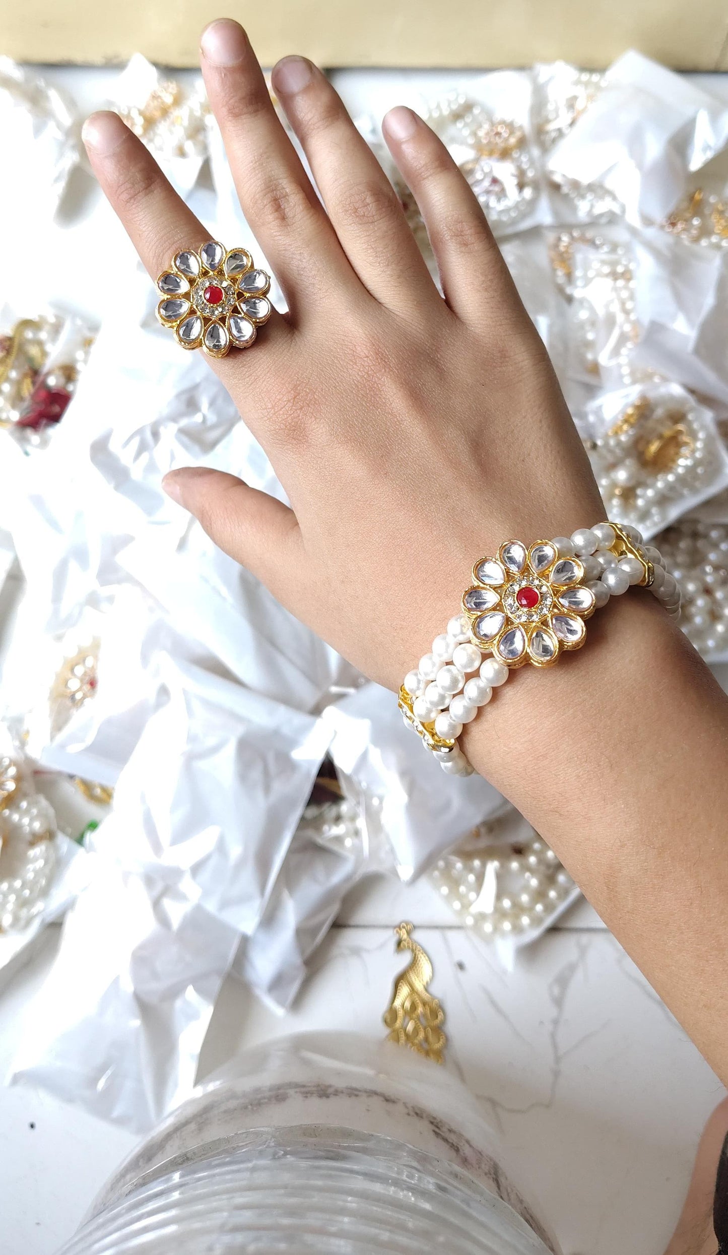 Kundan Bracelet and Ring Combo Pack of 10
