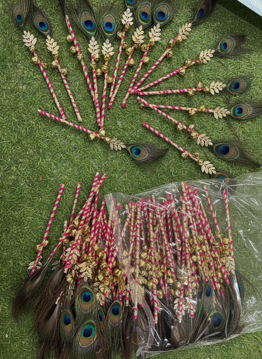 Peacock feather ghungroo stick pack of 10