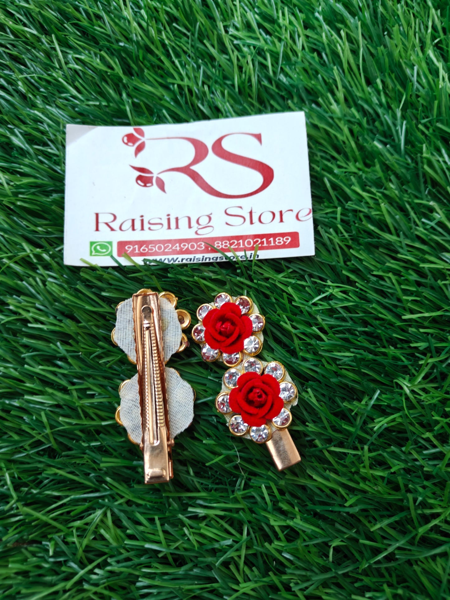 Rose kundan hair clip pack of 10 pair