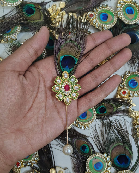 Green Kundan Brooch Pack Of 10
