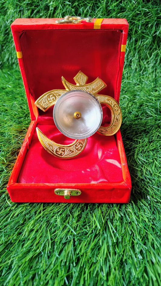 German Silver OM Diya with Velvet Box