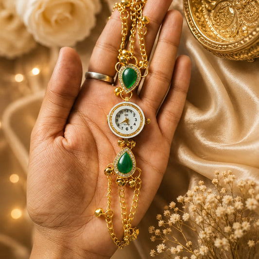 Premium kashmiri watch with green dimond