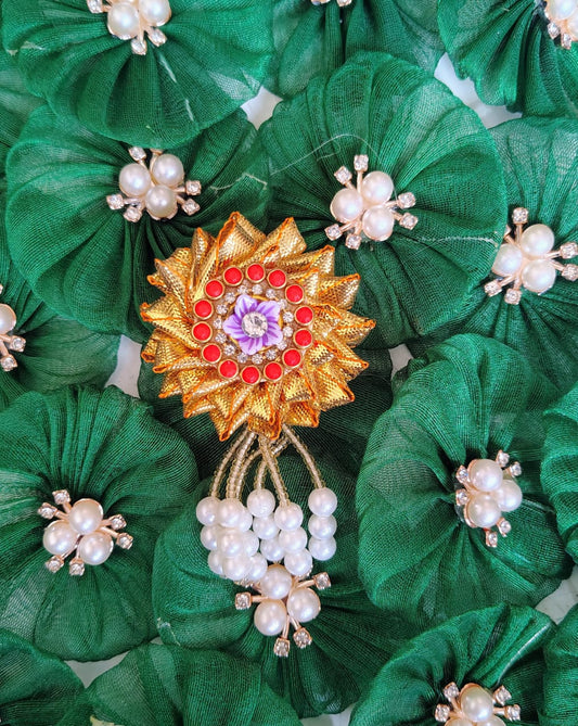 Golden Flower with Kundan Brooch Pack of 10