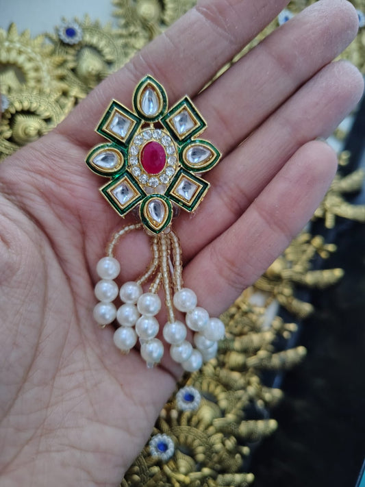 Green Kundan Brooch Pack of 10
