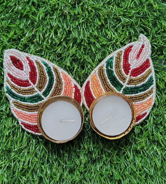 Leaf Tea Lights Holder Pair of 2 Pcs