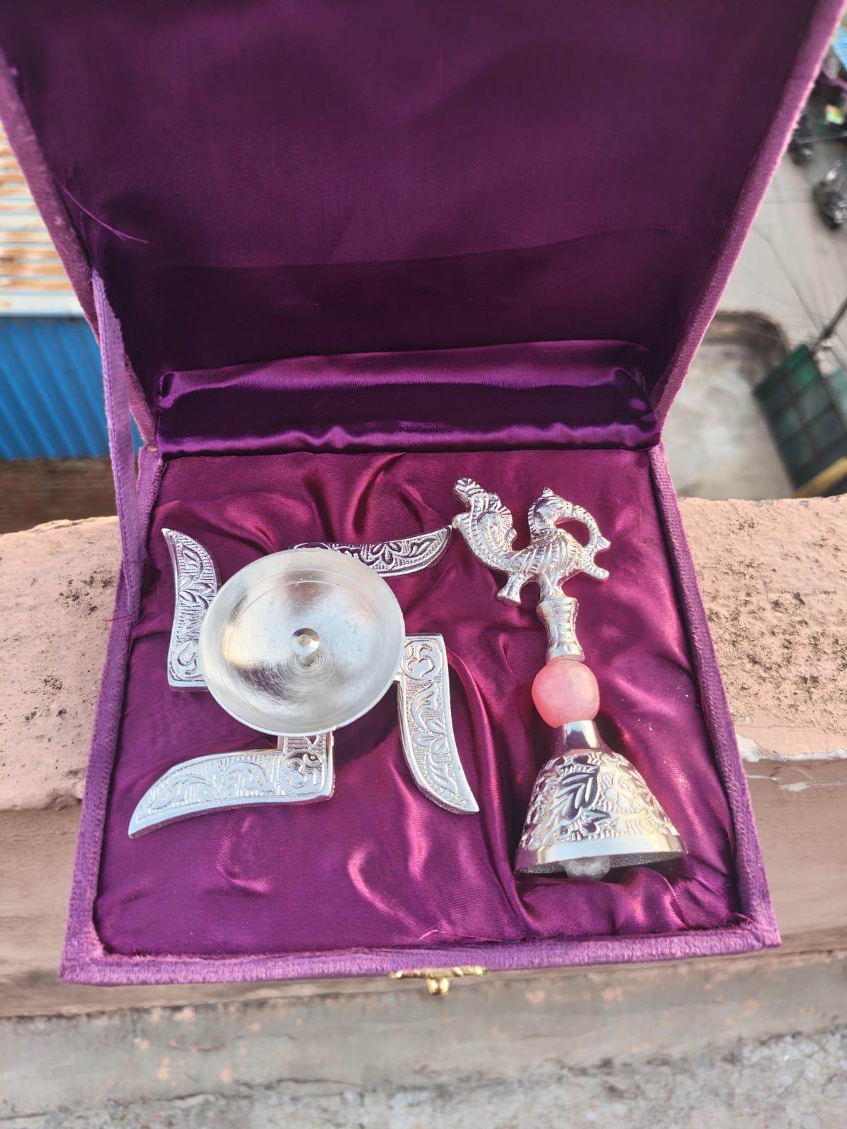 German silver swastik diya and bell 🔔