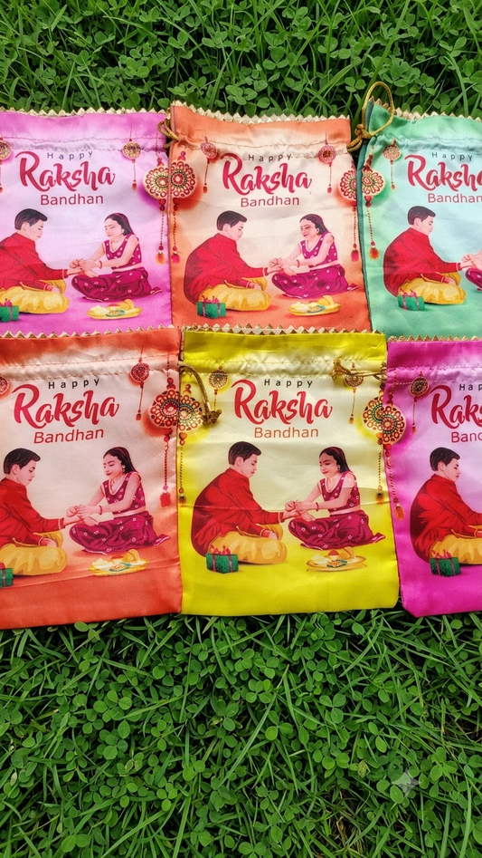 Raksha Bandhan print potli for rakhi gifting pack of 5