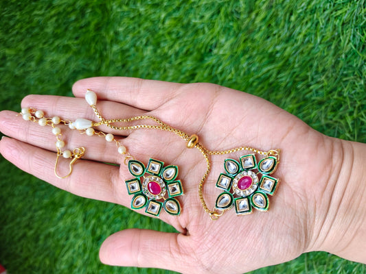 Green kundan Bracelet and Mang Tika Combo
