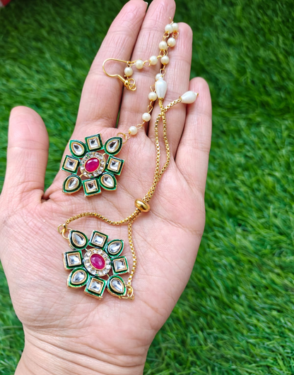 Green kundan Bracelet and Mang Tika Combo pack of 10