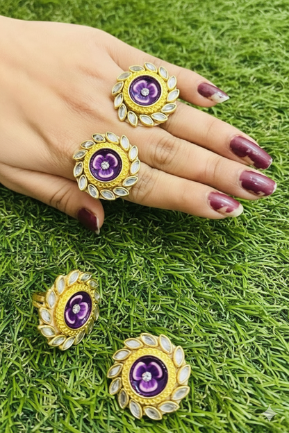 Adjustable floral kundan ring pack of 10