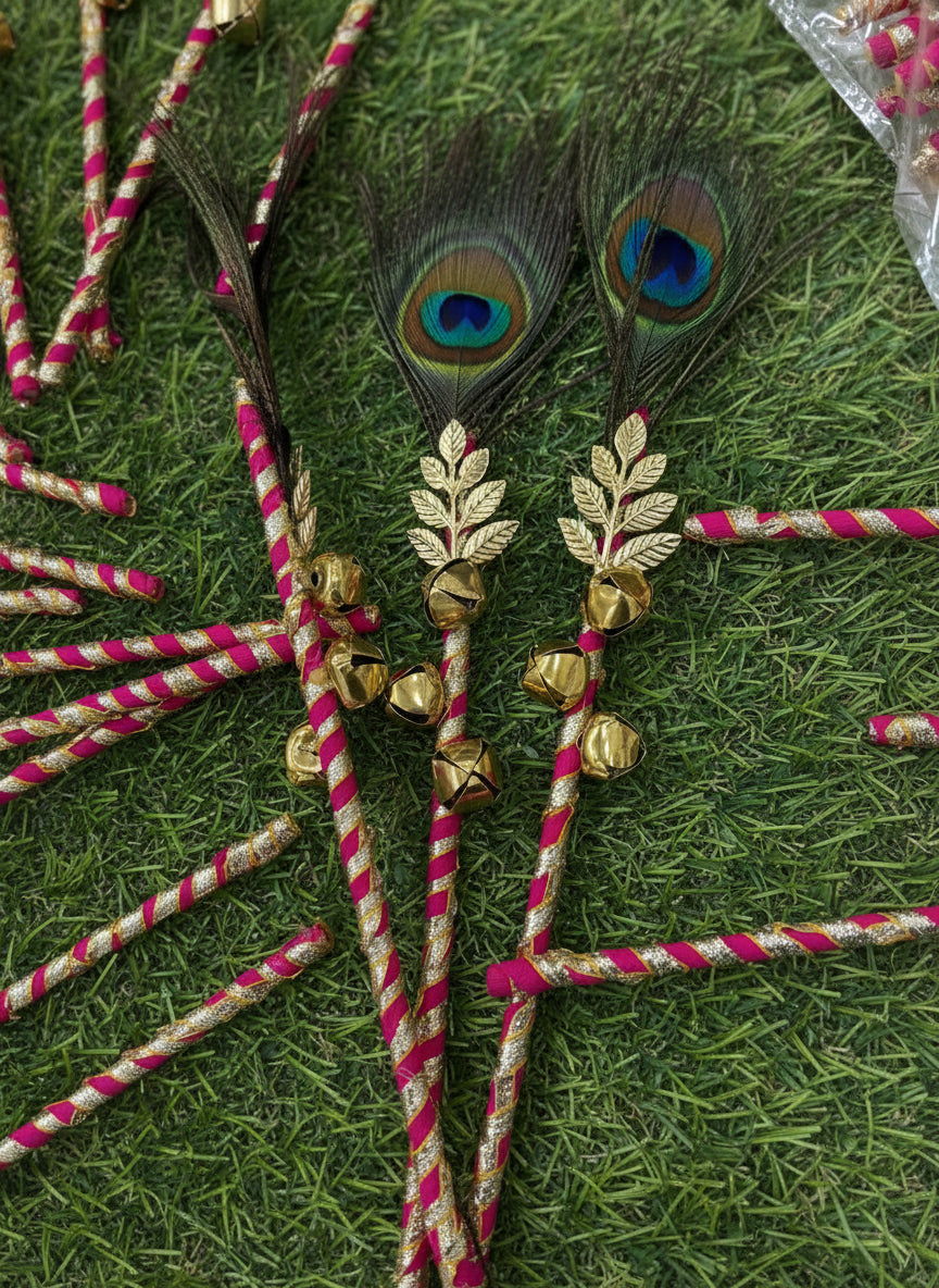 Peacock feather ghungroo stick pack of 10
