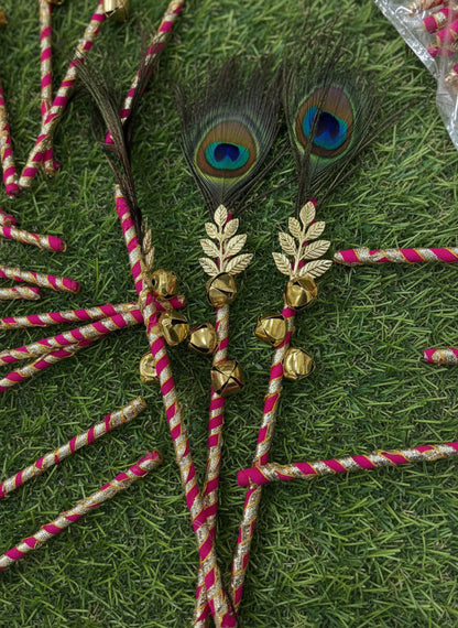 Peacock feather ghungroo stick pack of 10