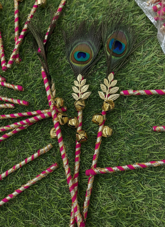 Peacock feather ghungroo stick pack of 10