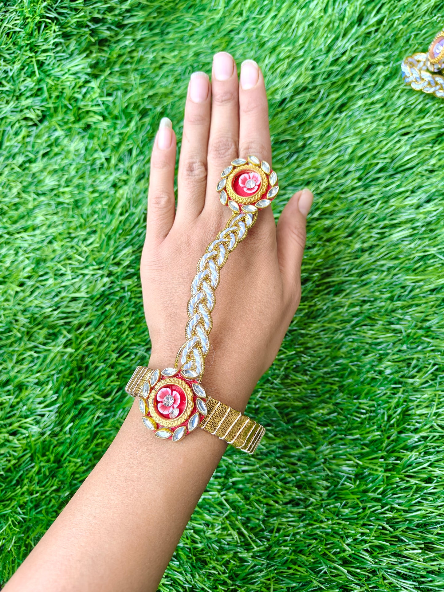 Floral kundan hathphool pack of 10