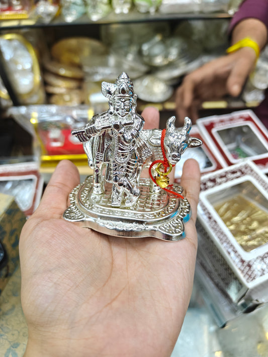 German silver kamdhenu gavmata with kanha ji