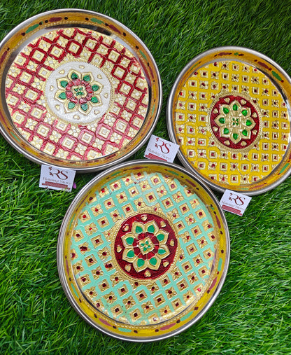 Meenakari steel pooja thali