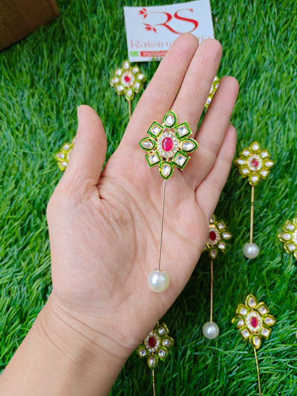 Green kundan lapel pin brooch pack of 10