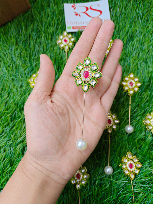 Green kundan lapel pin brooch pack of 10