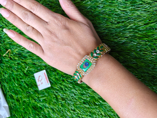 Peacock print golden bracelet