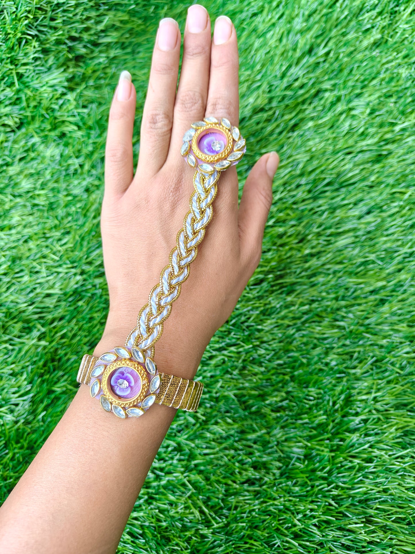 Floral kundan hathphool pack of 10