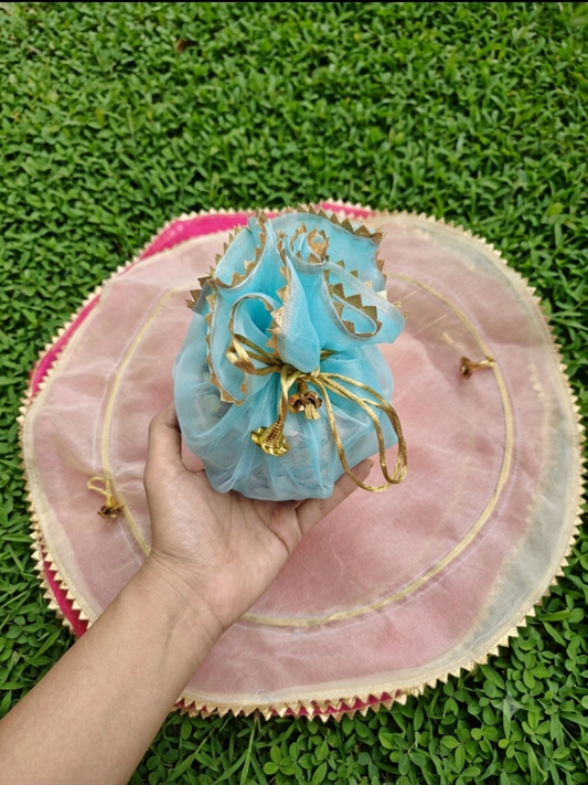 Organza thalposh cum potli two in one