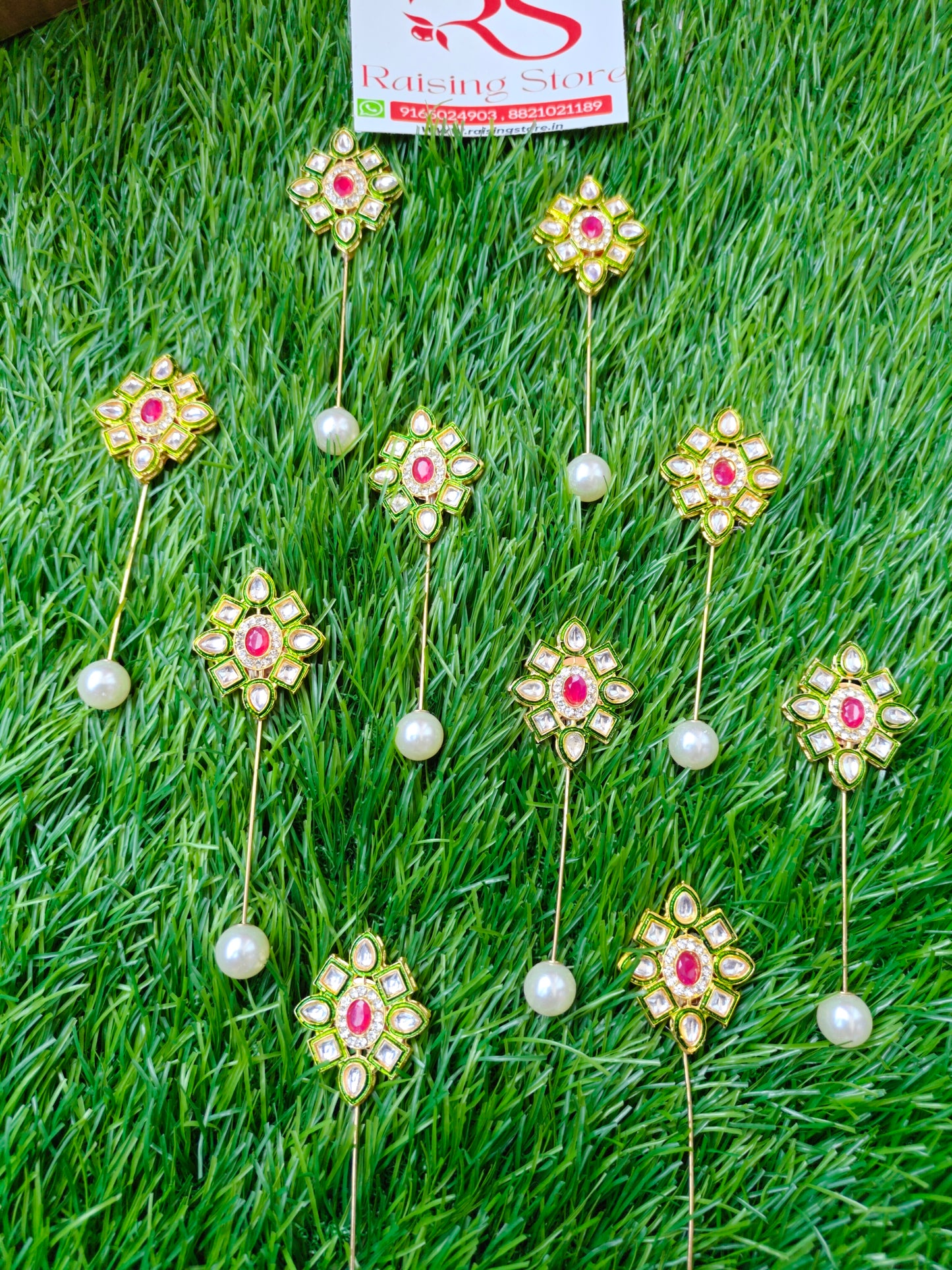 Green kundan lapel pin brooch pack of 10