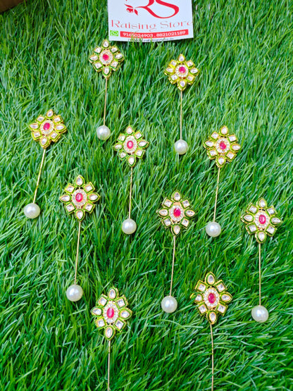 Green kundan lapel pin brooch pack of 10