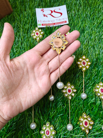 Green kundan lapel pin brooch pack of 10