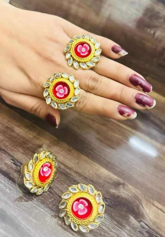 Adjustable floral kundan ring pack of 10